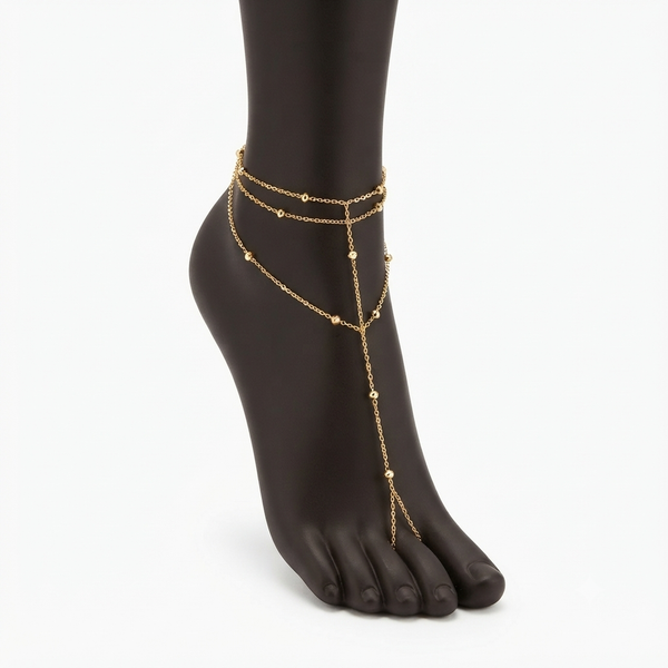 Gold-Tone Beaded Barefoot Sandal Foot Jewelry