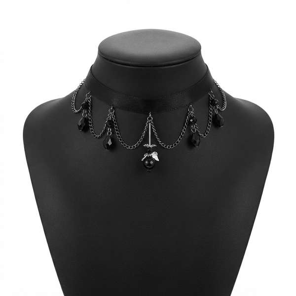 Black Velvet Draping Chain Choker Necklace