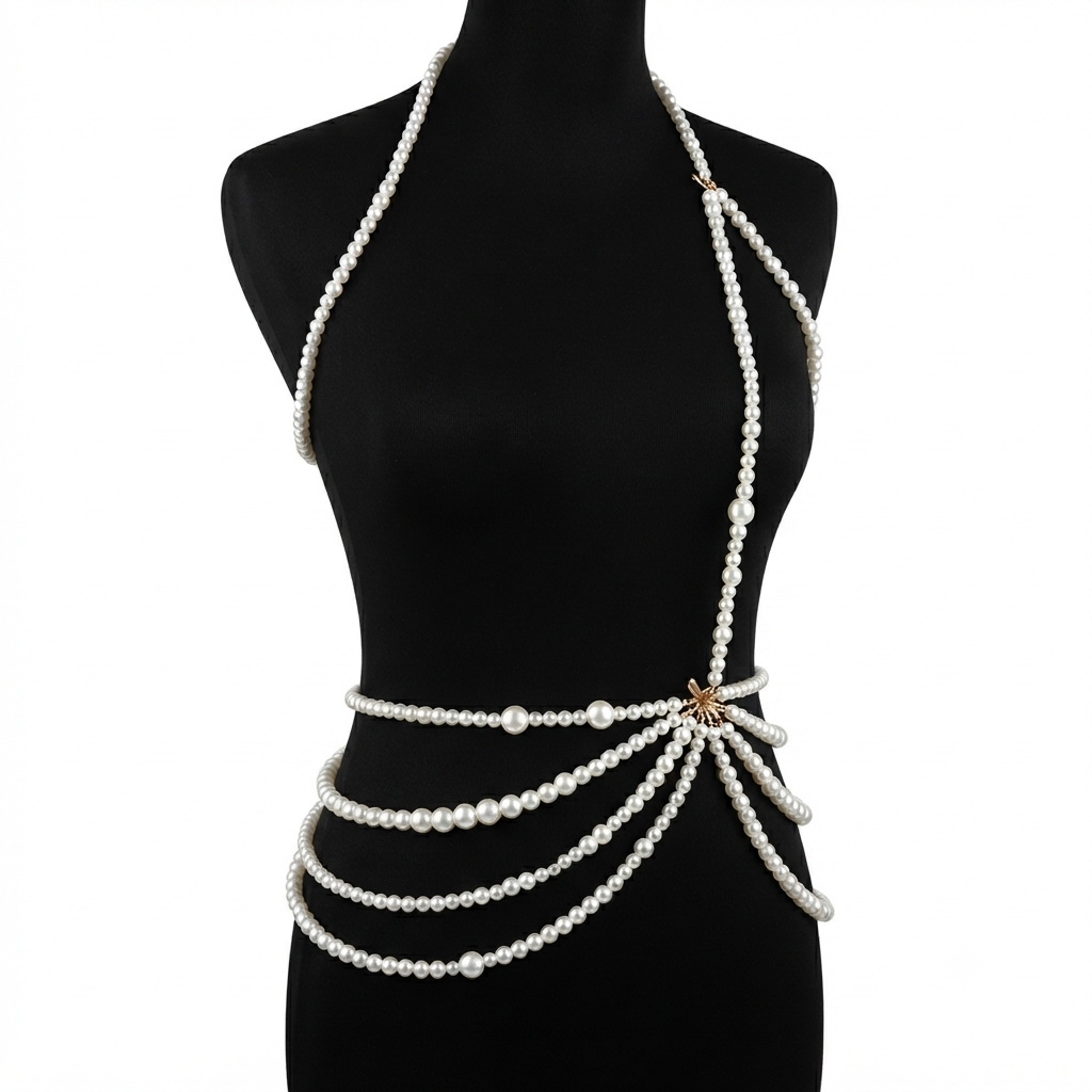Multi-Layer Faux Pearl Waist Chain Body Jewelry