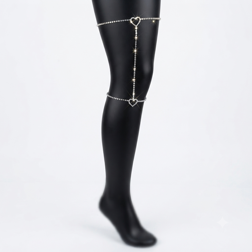 Sparkling Rhinestone Heart Thigh Garter Chain