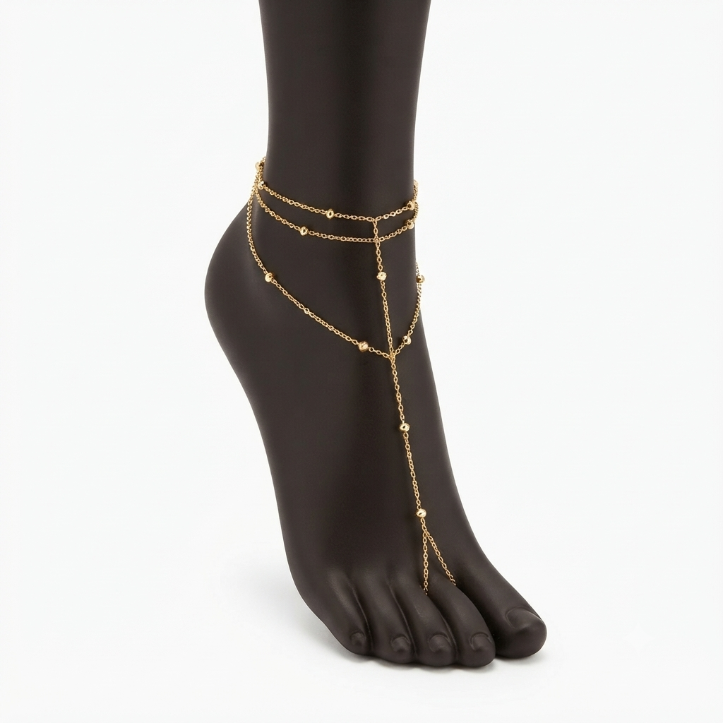 Gold-Tone Beaded Barefoot Sandal Foot Jewelry