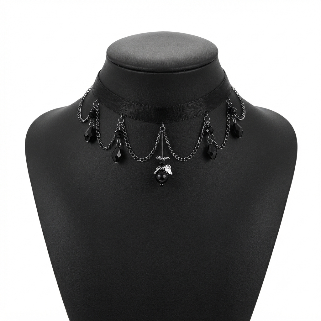 Black Velvet Draping Chain Choker Necklace