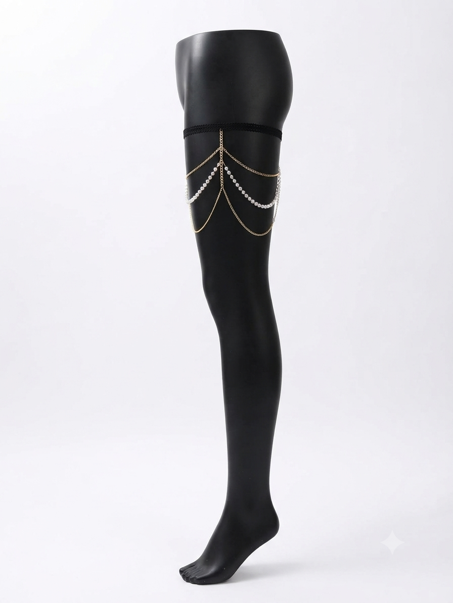Pearl and Gold Multi-Layer Leg Chain Garter