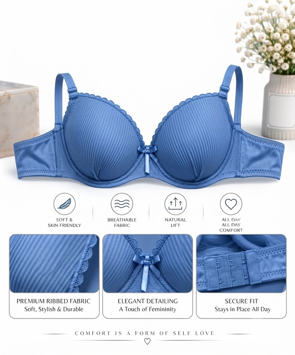 Nyxta Everyday Luxury Ribbed Bra - Blue