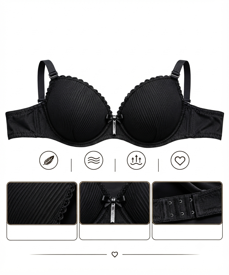 Nyxta Everyday Luxury Ribbed Bra - Black