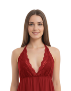 Nyxta 2 piece Midnight Lace Halter Nightdress-Maroon
