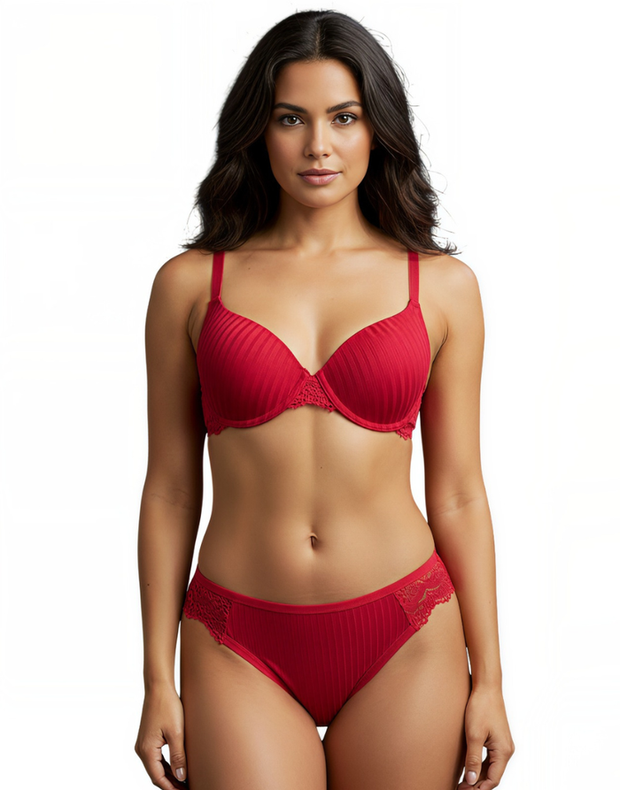 NYXTA LIGHTLY PADDED WIRED BRA SET WITH TOUCH OF LACE-RED