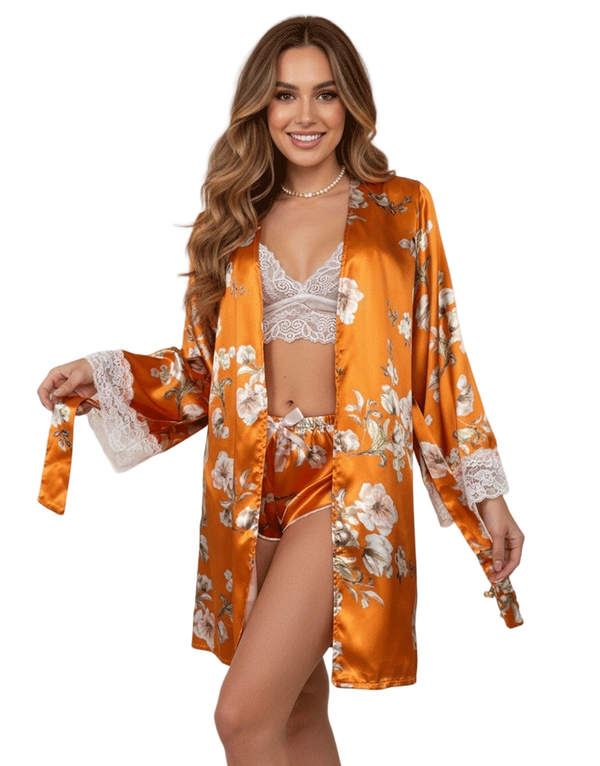 Nyxta Deep Love Silk 3 Piece Nighty-ORANGE