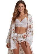 Nyxta Deep Love Silk 3 Piece Nighty-Flower Print
