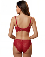 NYXTA LIGHTLY PADDED WIRED BRA SET WITH TOUCH OF LACE-RED