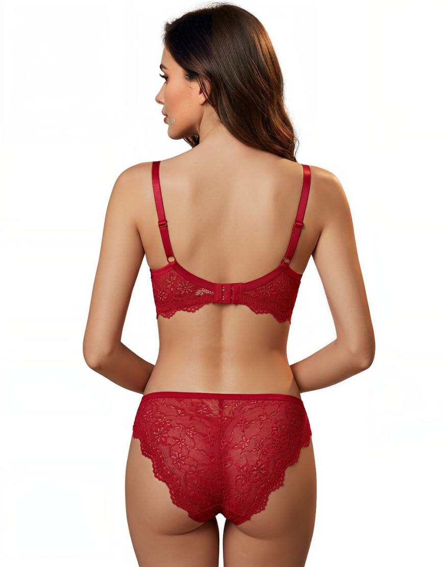 NYXTA LIGHTLY PADDED WIRED BRA SET WITH TOUCH OF LACE-RED