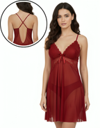 Nyxta 2 piece Romantic Lace Mesh Nighty-MAROON