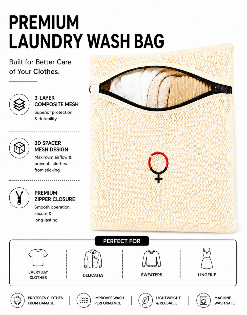 NYXTA Premium 3D Spacer Mesh Laundry Wash Bag