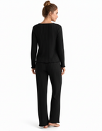 NYXTA V NECK FULL SLEEVS PJ SET -BLACK