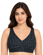 Nyxta V-Neck Full Coverage Laser Cut Leopard Print Jelly Bra -BLACK